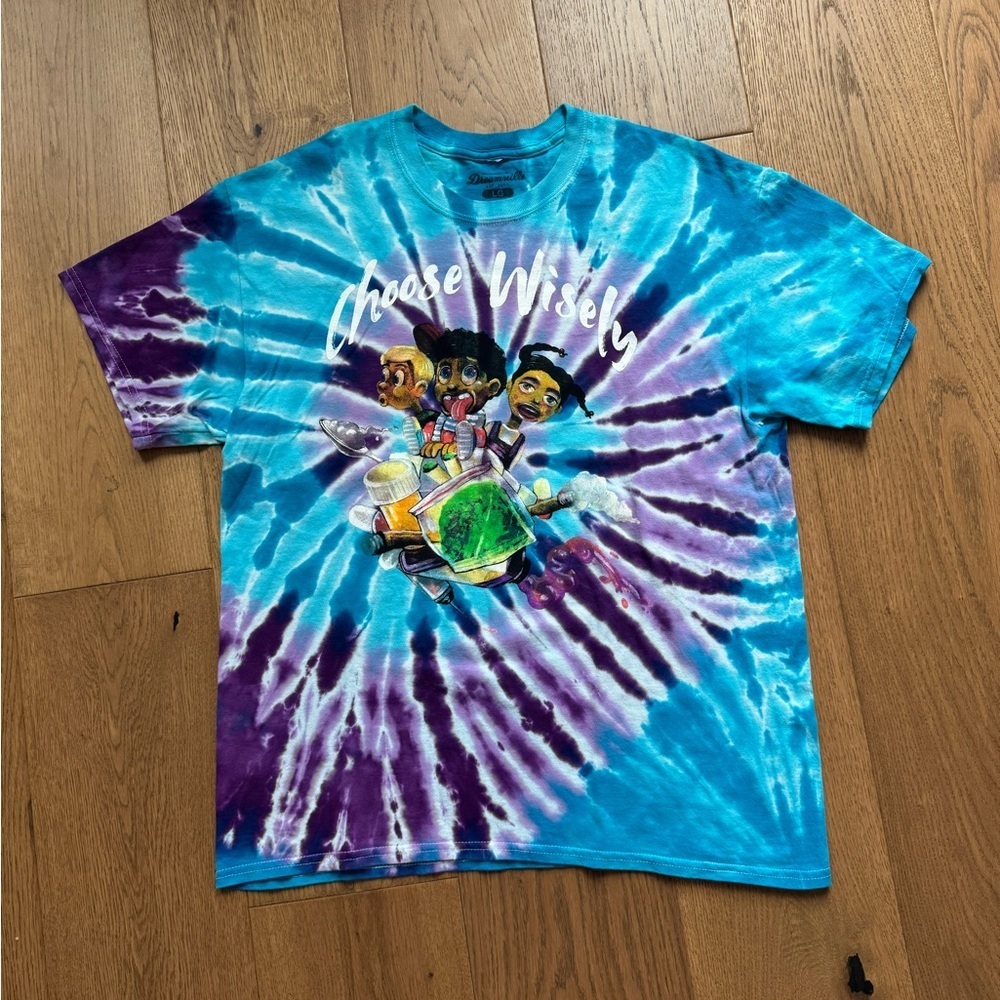 J Cole 2018 KOD Tour Merch T-Shirt Choose Wisely - Size L - Blue Tie Dye - NWOT